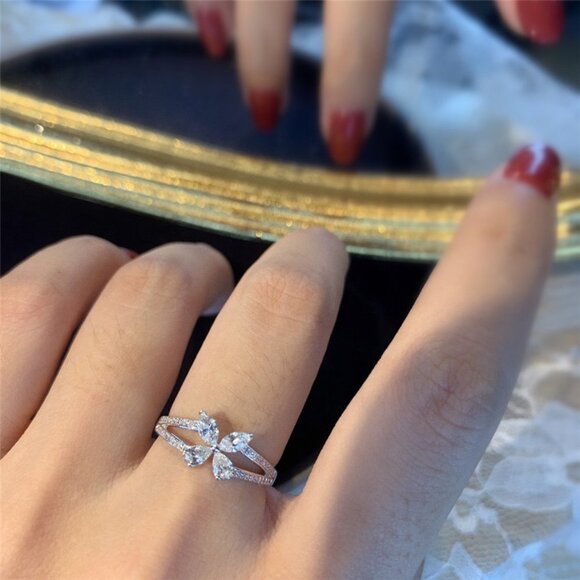 🎁Butterfly Flower Anillos Crystal Silver Plated Ring for Women, UNVN12048 - Picture 8 of 8